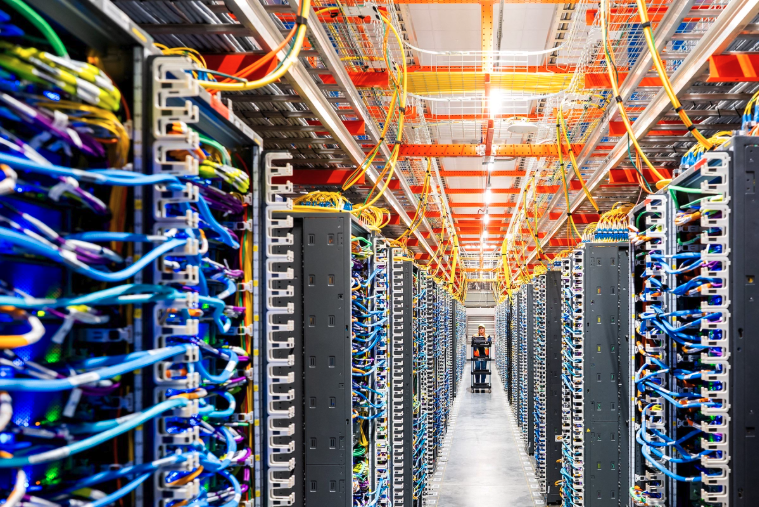 A technician works at an Amazon Web Services AI data center in New Carlisle, Ind., on Oct. 2, 2025. Noah Berger for AWS/Reuters