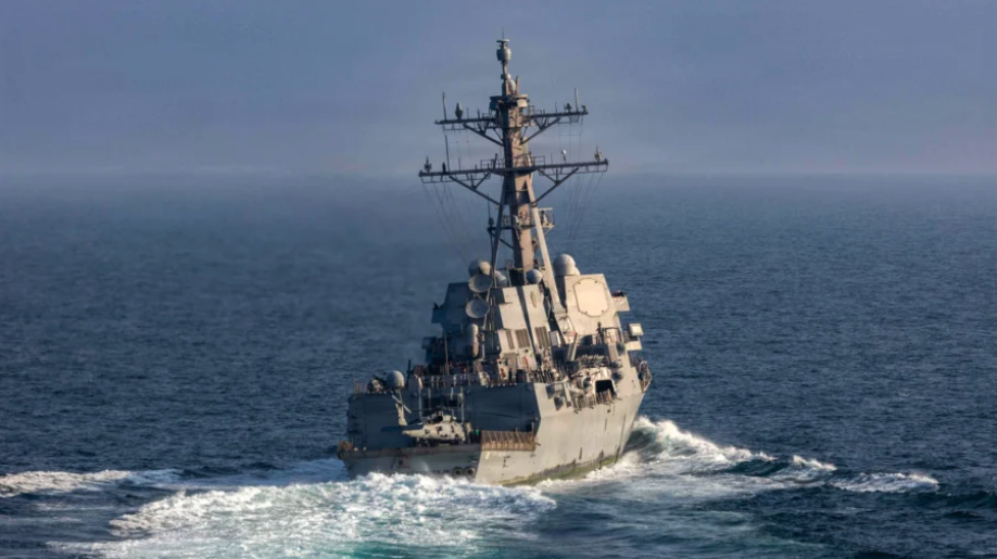 The Arleigh Burke-class guided-missile destroyer USS Frank E. Petersen Jr. (DDG 121) sails in the Arabian Sea during Operation Epic Fury, on March 18, 2026. (U.S. Navy)
