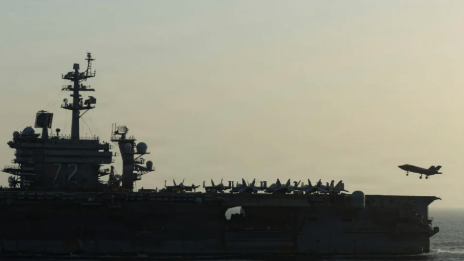 The USS Abraham Lincoln conducts blockade operations in the Arabian Sea on April 16, 2026. (U.S. Navy via Getty Images)