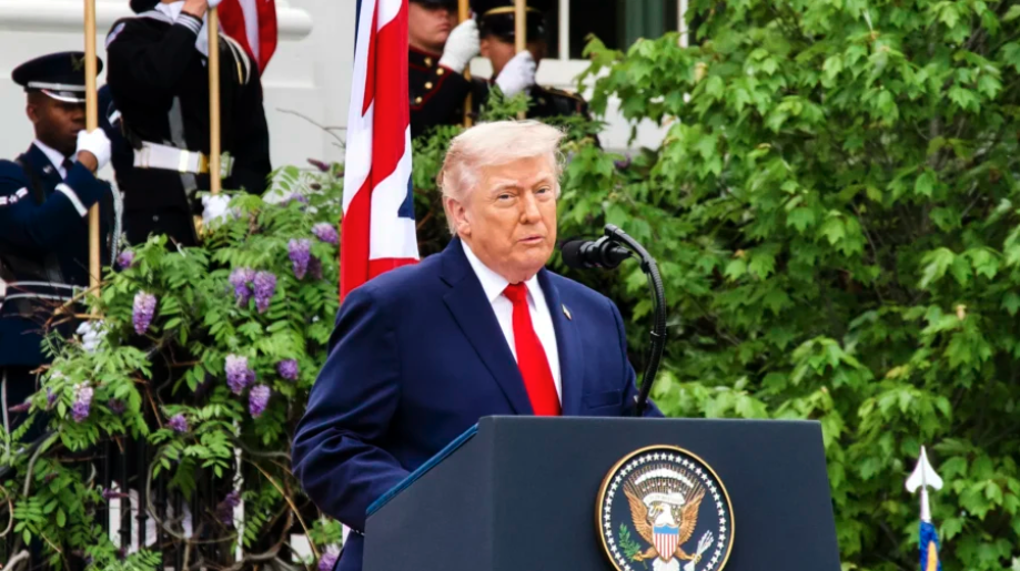 President Donald Trump speaks on the South Lawn of the White House on April 28, 2026. (Travis Gillmore/The Epoch Times)