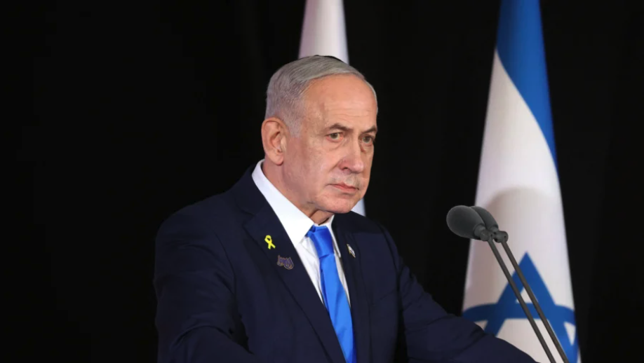Israeli Prime Minister Benjamin Netanyahu participates in a state memorial ceremony for the fallen soldiers of the two-year Gaza war at the Mount Herzl military cemetery in Jerusalem on Oct. 16, 2025. (Alex Kolomoisky/Pool/AFP via Getty Images)