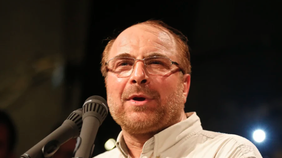 Iran Parliament Speaker Mohammad Bagher Ghalibaf delivers a speech during a campaign rally in Tehran, Iran, on May 2, 2017. (Atta Kenare/AFP via Getty Images)