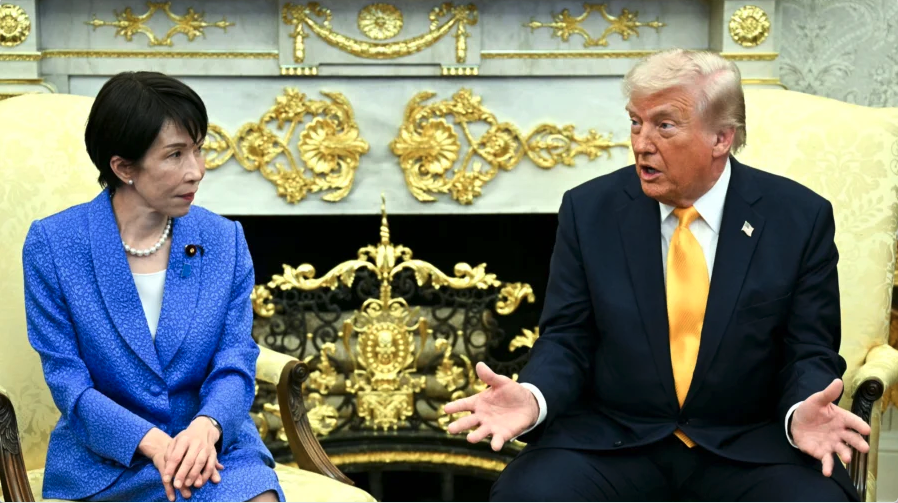 U.S. President Donald Trump meets with Japan's Prime Minister Sanae Takaichi (L) in the Oval Office of the White House on March 19, 2026. (Jim Watson/AFP via Getty Images)