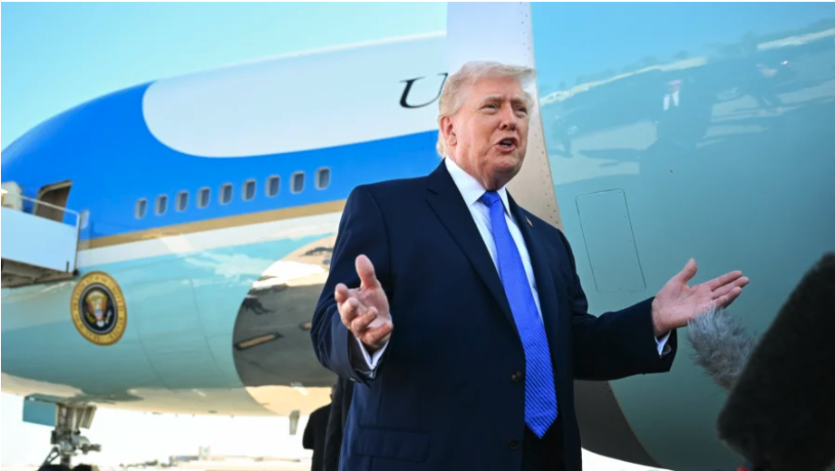 President Donald Trump speaks to reporters before boarding Air Force One at Palm Beach International Airport in West Palm Beach, Fla., on March 23, 2026. (Roberto Schmidt/Getty Images)