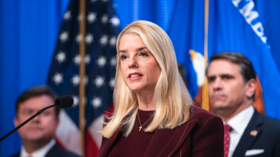 Attorney General Pam Bondi speaks during a news conference at the U.S. Department of Justice in Washington on Nov. 19, 2025. (Madalina Kilroy/The Epoch Times)