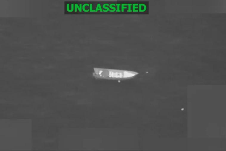 A still from a video footage shared by SOUTHCOM of a narco-terrorist boat transiting in the Eastern Pacific. SOUTHCOM via X