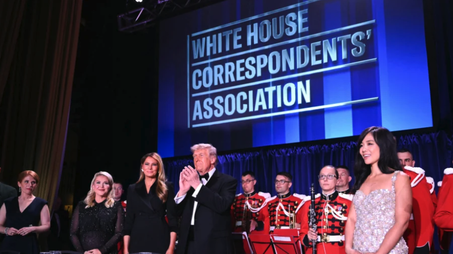 President Donald Trump and First Lady Melania Trump attend the White House Correspondents' dinner at the Washington Hilton in Washington on April 25, 2026. (Mandel Ngan / AFP via Getty Images)