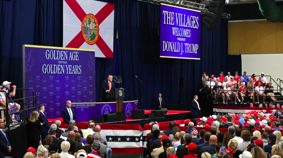 President Donald Trump speaks at The Villages Charter School in The Villages, Fla., on May 1, 2026. (Roberto Schmidt/Getty Images)