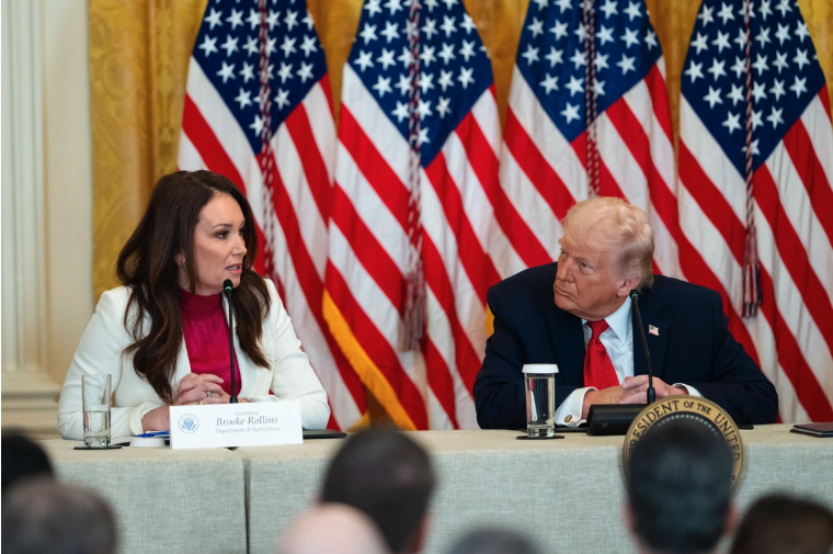 Agriculture Secretary Brooke Rollins and President Donald Trump during a roundtable at the White House, on Jan. 16, 2026. Madalina Kilroy /The Epoch Times