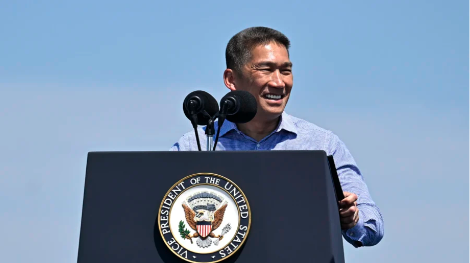 Acting Secretary of the Navy Hung Cao speaks during an International Naval Review aboard the USS Kearsarge in New York Harbor in New York City on July 4, 2026. (Vincent Alban/Getty Images)