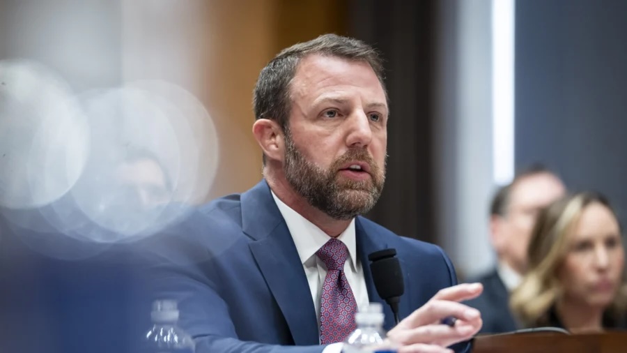 Sen. Markwayne Mullin (R-Okla.) testifies during his confirmation hearing to lead the Department of Homeland Security on Capitol Hill in Washington on March 18, 2026. (Madalina Kilroy/The Epoch Times)